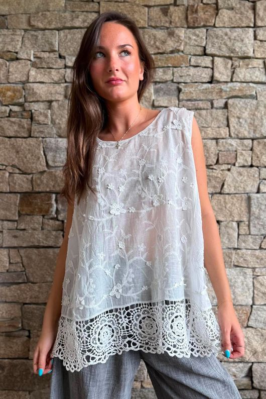 Veronica Embroidered Tank White